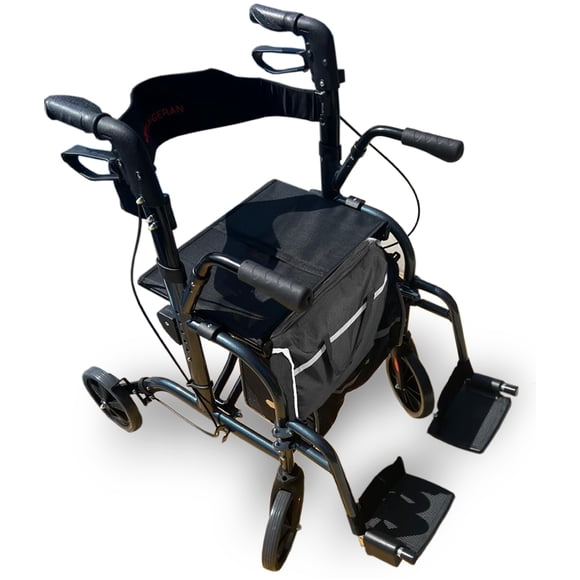 Bangeran DayWalker Drive Rollator Walker with Seat, Outdoor Rolling Walker, 8” Non-Pneumatic Tire Wheels, Compact Folding Design for Seniors, 2 in 1 Rollator, Dark Gray