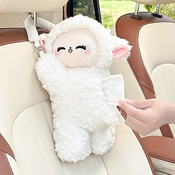 Car Hanging Tissue Box Soft Cute Creative Storage Bag for Car Seat Headrest, Home Wall Mounted Tissue Holder with Zipper, Polyester Fabric Tissue Dispenser for Front Rear Seat, Desk, Bathroom, Travel