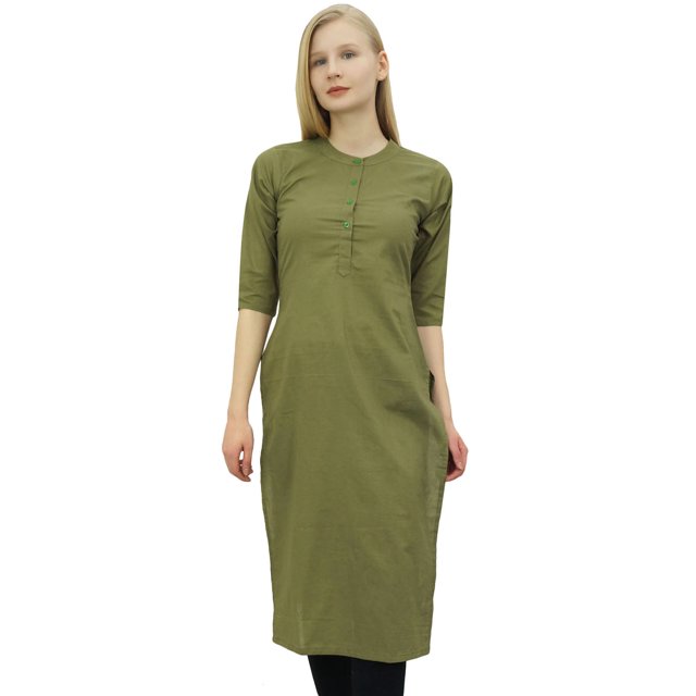 Phagun Kurta Droite Indienne pour Femme Tunique Verte Robe Ethnique Kurti Style-16