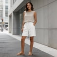 thumbnail image 4 of LVHAOGJOB Shorts for Women Elastic Waist Summer Plus Size Cottton Linen Drawstring Solid Color Ladies Shorts Pants with Pockets, 4 of 9