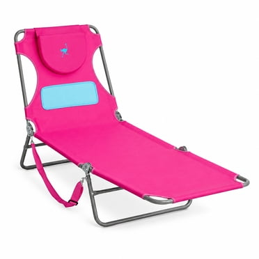 Ostrich The Ladies Comfort Lounger, Foldable Beach Pool Tanning Chair, Pink