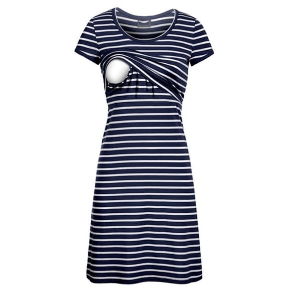 Tranfacy Women's Short Sleeve Maternity Dress,Maternity Nursing Dress,Striped Nursing Maternity Dress Short Sleeve Round Neck Delivery Gown