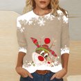 thumbnail image 1 of Hauts de Sortie pour Femmes Décontractés à Imprimé de Noël Amples à Manches Trois Quarts à Col Rond Hauts Blouses Grande Taille en Liquidation, 1 of 4