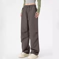 thumbnail image 3 of Ohufall Baggy Parachute Pants for Women& Girls Drawstring Elastic High Waist Ruched Cargo Pants Multiple Pockets Jogger Y2K, 3 of 6