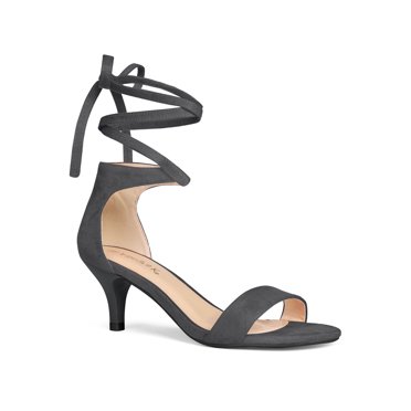 Allegra K Sandales à Talon Bas Ouvertes pour Femmes avec Lacets et Fermetures Gris 8.5