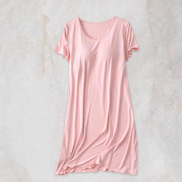 Qertyioot Ensembles de Détente d'Été pour Femmes, Bretelles Pyjama Grande Taille Robe de Maison Courte Robe de Pyjama avec Coussinet de Poitrine Style Mince Débardeur Intégré Couleur Demi-Manche Intégrée à Moins de 15 $