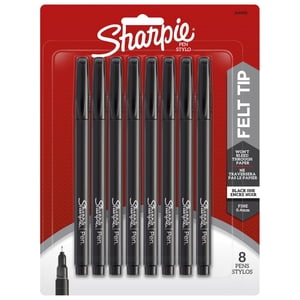 Sharpie Felt Tip Pens, Fine Point (0.4 mm), Black Ink, 8 Count