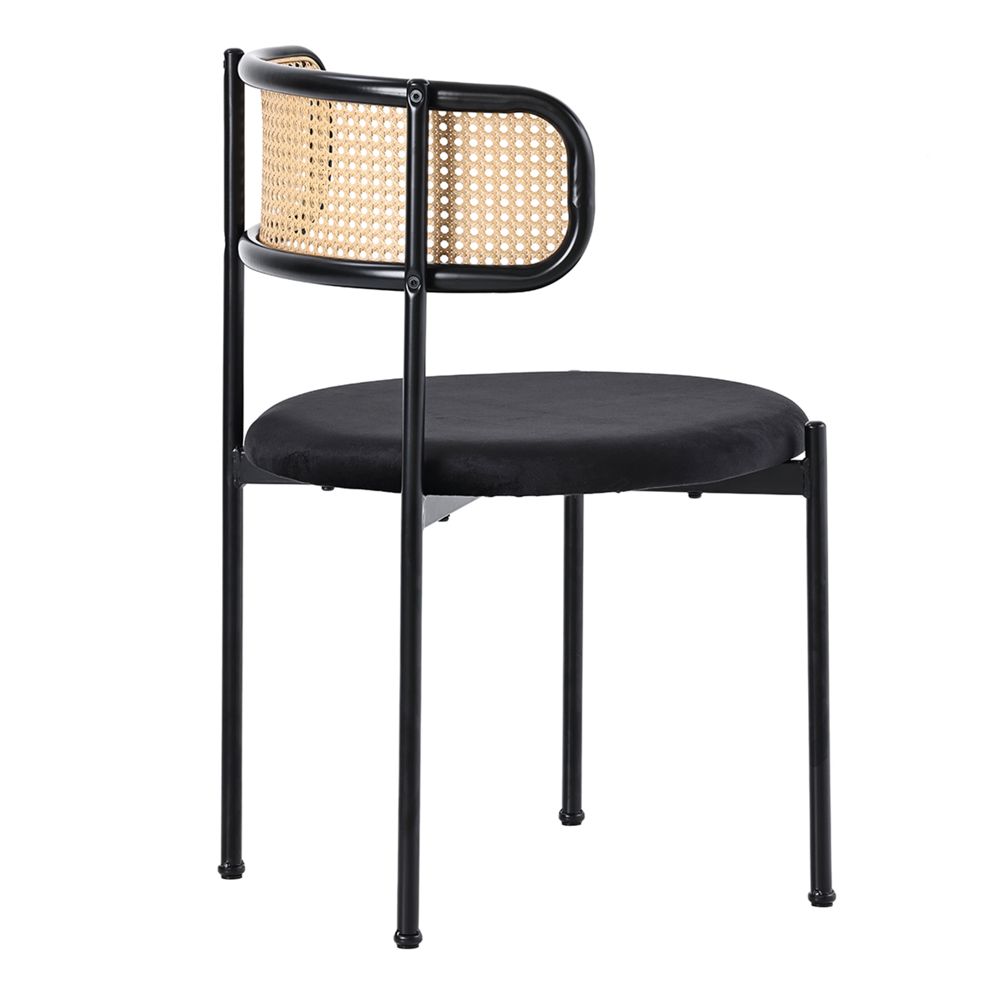 Noble House Ensemble de 4 Chaises de Salle à Manger en Velours avec Dossier en Rotin PE, Pieds en Métal Robustes, Noir+naturel