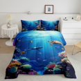 thumbnail image 1 of Erosebridal Ensembles de Couette Océan Poissons Requins Format Simple, Couettes et Duvets Animaux Marins, Bleu, Réversible 2 Pcs, 1 of 7