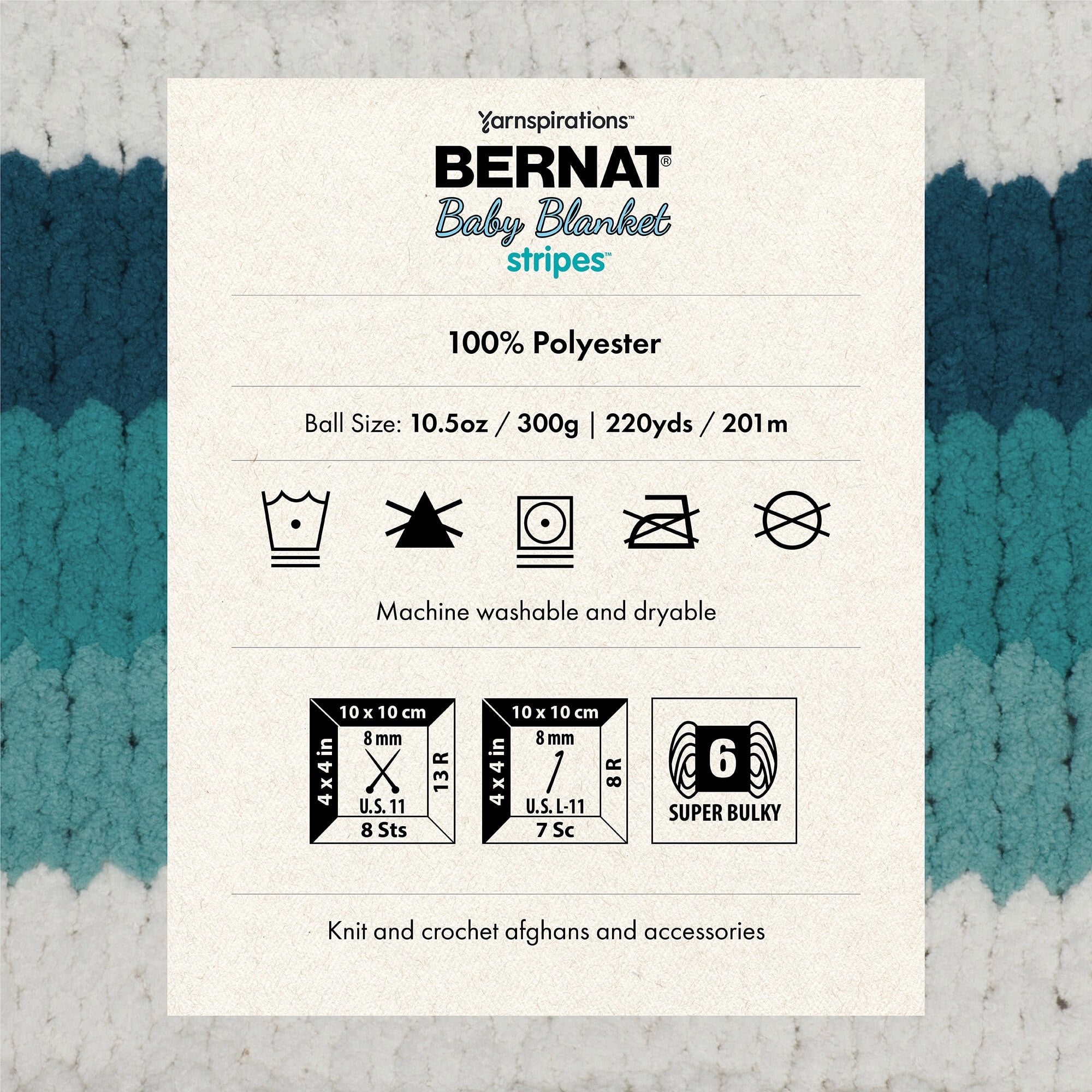 Bernat® Fil Baby Cover Stripes™, Polyester #6 Super Volumineux, 10,5oz/300g, 220 Yards