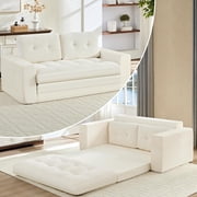 Puremind 2 in 1 Pull Out Sofa Bed, Convertible Loveseat Sleeper Sofa, Corduroy Floor Couch for Living Room/Apartment, No Assembly Required, Beige