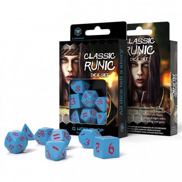 Q-workshop QWOSCLR2D Classic Runic Dice, Blue & Red - Set of 7