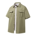 thumbnail image 1 of Chemise à Manches Courtes pour Homme, Haut Décontracté Uni en Polyester, Col Rabattable, Léger pour l'Été et le Printemps, Tenue Quotidienne, 1 of 8