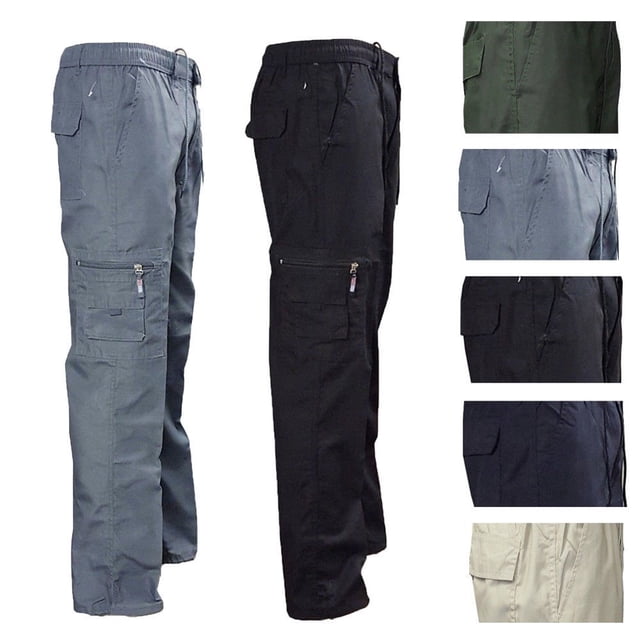 MENS CASUAL ELASTICATED WAIST CARGO COMBAT TROUSERS PANTS WORK RUGBY BOTTOMS