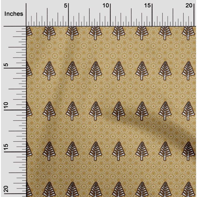 oneOone Cotton Jersey Dark Mustard Fabric Tree & Geometric Block Sewing Craft Projects Fabric Prints By Yard 58 Inch Wide