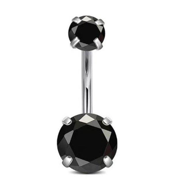 CabinCrafs 14G Belly Button Ring Titanium Belly Button Piercing Belly Ring Internally Threaded Navel Piercing Jewelry Gold-Black CZ