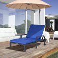 thumbnail image 2 of Outsunny Chaise Longue en Osier, Chaise Longue d'Extérieur en Rotin PE, Chaise de Jardin Inclinable avec Dossier Réglable à 5 Niveaux et 2 Roues, Bleu Foncé, 2 of 10