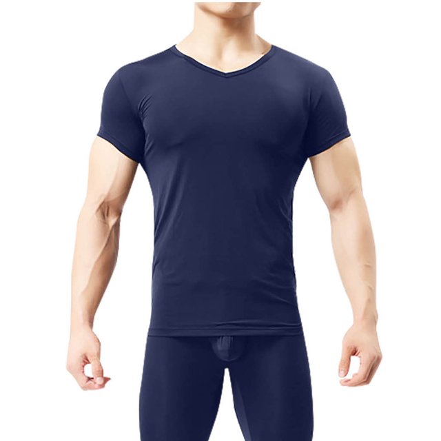 Fengqque Men’s Slimming Compression Body Shaper V-Neck for Back Support, Gynecomastia & Hernias Dark Blue L(L)