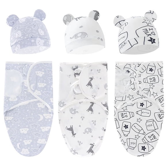 EIGTHTAIL Baby Swaddle Sleep Sack with Hat Soft Cotton Newborn Wearable Swaddle Wrap for 0-3 months Girls Boys 3-Pack