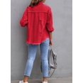 thumbnail image 2 of SEARIPE Women‘s Casual Denim Jacket Frayed Hem Ripped Long Sleeve Jean Jacket With Pockets Pink M, 2 of 5