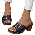 thumbnail image 4 of HWRETIE Women's Plus Size Flip Flops Thick Heel Round Toe Buckle High Heel Summer Beach Sandals, 4 of 5