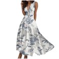 thumbnail image 1 of TJAZFJPA Robes pour Femmes Mode pour Femmes Printemps et Été Imprimé Sans Manches Col en V Fermeture Éclair Latérale Style Robe (5) Robe de Soirée Robe avec Poches, 1 of 7