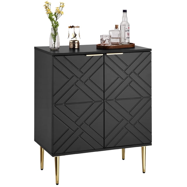 Eastvita Storage Cabinet - Modern Accent Cabinet with 2 Decorative Embossed Pattern Doors/Wood Buffet Cabinet with Inner Shelf for Living Room/Entryway//Kitchen in Black