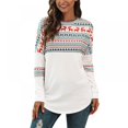 thumbnail image 1 of Women Christmas Print Tops Femael Long Sleeve O-neck Splicing Tee Spring Autumn Slim Tops, 1 of 10