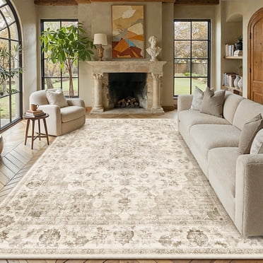 BERTHMEER 6'x9' Area Rugs for Living Room Bedroom Kitchen Rugs Non Slip Beige Washable Vintage Traditional Dorm Office Dining Room Farmhouse Oriental Distressed Rugs Carpets