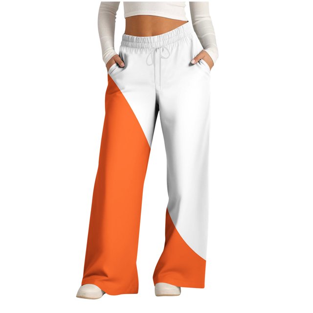 Yuyuzo Women's High Waisted Wide Leg Color Block Lounge Pants with Pockets