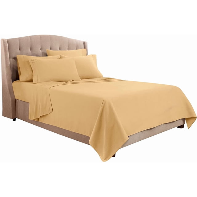 600 Thread Count 4 Piece Sheet Set 15 Inch Deep Pocket 100% Egyptian Cotton Color Gold Solid Size King