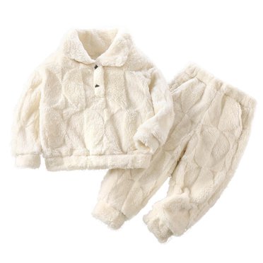 cfhntfmh Pajama Sets for Childrens Fuzzy Collared Buttons Long Sleeve Tops Soft Fleece Jogger Thicked Pants Sleepwear Sets