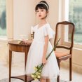 thumbnail image 2 of LEEy-world Filles Robes Filles Puff Manches Courtes Cou Carré Cravate avant Évasé une Robe de Ligne, Blanc, 2 of 5