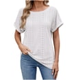 thumbnail image 1 of Pisexur Hauts pour Femmes, Hauts de Printemps pour Femmes Blouses pour Femmes Chic Décontracté Haut à Manches Courtes Ajouré à Col Rond Uni Haut/chemise à Manches Courtes à Col Rond Blanc, P, 1 of 5
