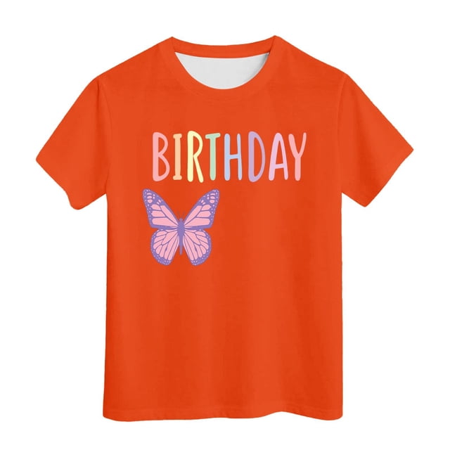 PMVFHDE Hauts de Bain pour Fille T-Shirt Fille d'Anniversaire à Manches Courtes T-Shirt d'Été à Col Rond Coupe Décontractée Chandails de Base Orange, 10-11 Ans