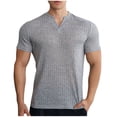 thumbnail image 1 of Men's Muscle T Shirts Stretch Short Sleeve V Neck Bodybuilding Workout Tee Shirts Slim Fit Ribbed Knit Shirt, 1 of 5