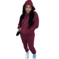 thumbnail image 3 of MAWCLOS Ladies Two Piece Outfit Drawstring Tracksuit Sets Long Sleeve Jogger Set Straight Leg Sports Hooded Neck Sweatsuits Wine Red L, 3 of 4