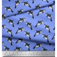 thumbnail image 2 of Soimoi Blue Heavy Satin Fabric Dolphin Ocean Printed Fabric 1 Yard 56 Inch Wide, 2 of 3