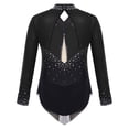 thumbnail image 4 of ranrann Kids Girls Long Sleeve Ballet Leotards Dance Unitards Tumbling Color Block Rhinestone Black 14, 4 of 7