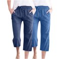 thumbnail image 1 of Timegard 2pc Capri Pants for Women Cotton Linen Elastic Waist Loose Lounge Crop Pants Pockets Solid Color, 1 of 7