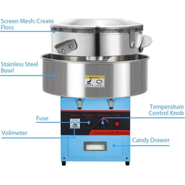 Bingirl Machine Électrique pour Barbe à Papa - Fabricant de Fil Dentaire Commercial 980 W, Bol en Acier Inoxydable, Cuillère à Sucre, Conception Pratique, Sans Couvercle