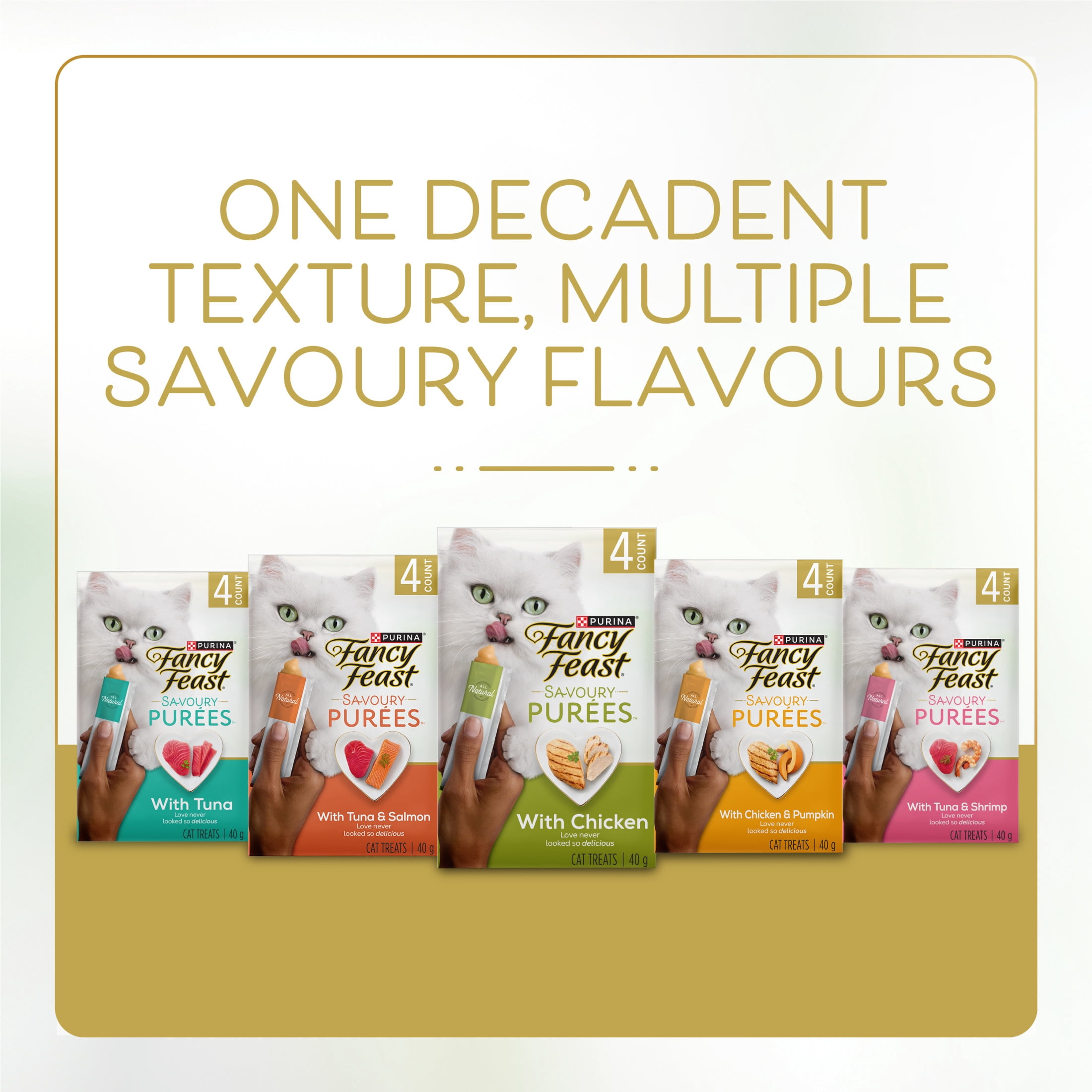 Purina Fancy Feast Savoury Purée Naturals avec Saumon Naturel et Thon dans une Sauce Demi-Glace, Gâteries pour Chats 40g