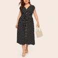 thumbnail image 3 of Fridja Womens Casual Plus Size V-neck Sans Manches à Pois Imprimé Ceinture Robe à Boutons, 3 of 9