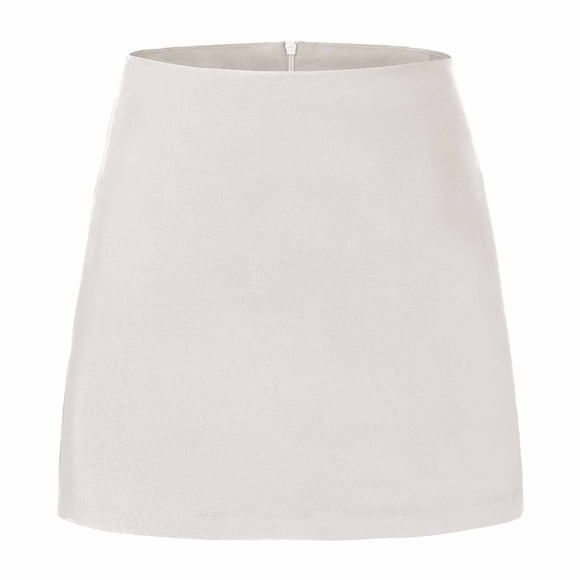 Elvqul Womens Skirt Summer Mini Skirt A-Line Elastic Waisted White Solid Slim Short Skirt for Women