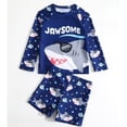 thumbnail image 2 of PMVFHDE Toddler Boys' 2-Piece Swim Set - Long Sleeve Rash Guard & High-Waist Quick-Dry Trunks with Cartoon Animal Print for Beach/Pool 3-Blue,1-2 Years, 2 of 7