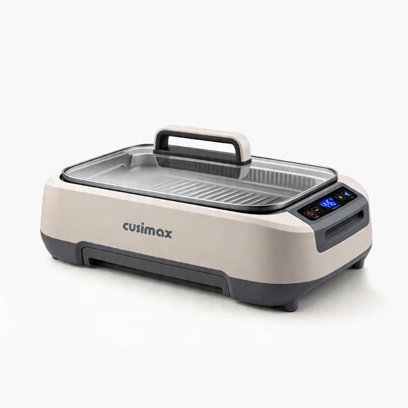Gril Électrique Intérieur Portable Sans Fumée CUSIMAX 1500W – Gril BBQ Coréen avec Écran Tactile LED, Couvercle en Verre Trempé, Plaque Antiadhésive Amovible, Va au Lave-Vaisselle, Noir