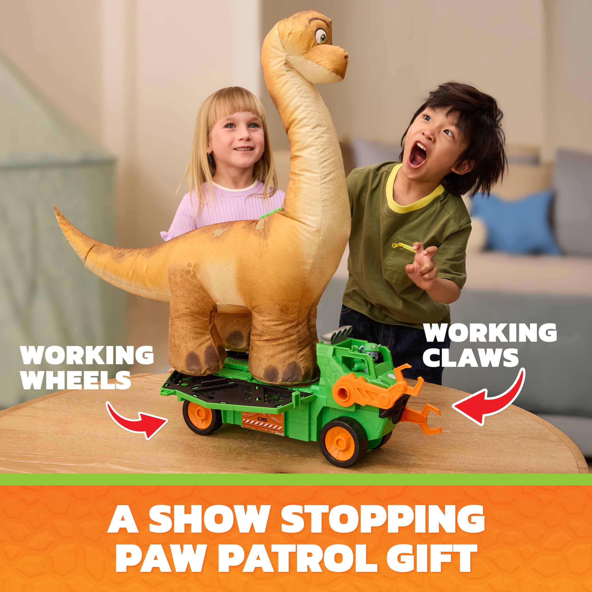 PAW Patrol: The Dino Movie, Véhicule Megasaurus Dino avec dinosaure gonflable de 76,2 cm et figurine Rocky articulée, jouets pour enfants d'âge préscolaire, pour filles et garçons à partir de 3 ans