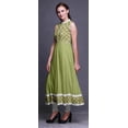 thumbnail image 3 of Bimba Robe Anarkali Vert Olive2 Aquarelle Col Mandarin Sans Manches Kurtis pour Femmes Imprimé Robe Maxi Moyen, 3 of 6