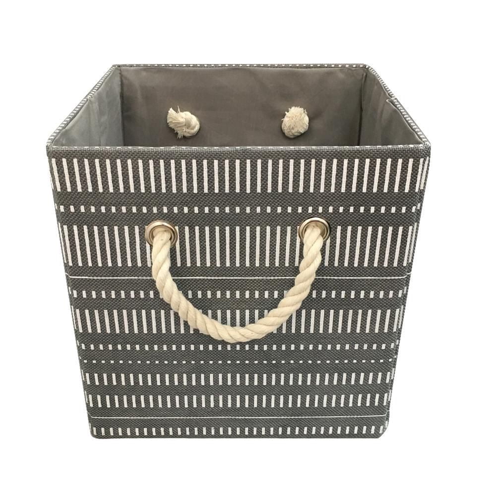 Hometrends 26 x 26 x 26cm H Panier de stockage en tissu de lin faux pliable avec poignées de corde de coton (unique)