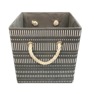 Hometrends 10.23" x 10.23" x 10.23"H Collapsible Faux Linen Fabric Storage Basket with Cotton Rope Handles (Single)